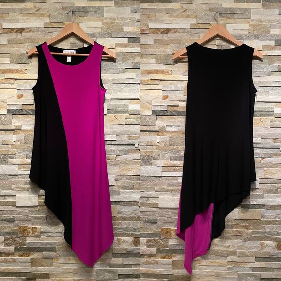 Joseph Ribkoff Sleeveless Asymmetrical Hem Tunic Top | Colorblock, Fuchsia NWOT - Picture 1 of 3